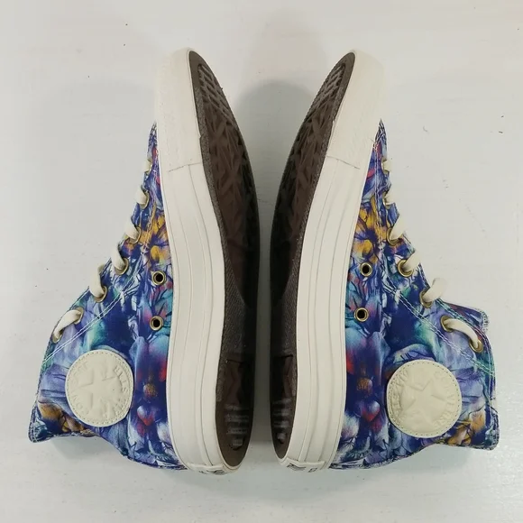 Converse Chuck Taylor All Star Floral Blue Purple Hi Top Sneakers 7 - Picture 8 of 13